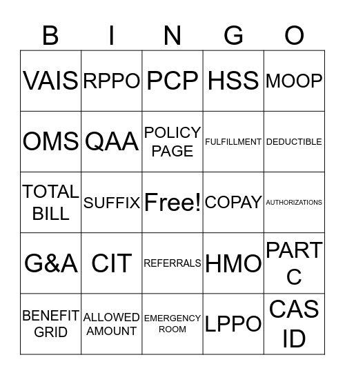 HUMANA Bingo Card