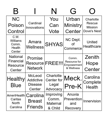 Health Fair BINGO Card