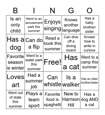 Classmate Bingo Card