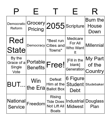 MAYOR PETE DEBATE BINGO!  Bingo Card