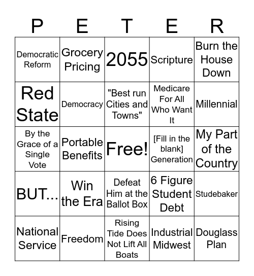 MAYOR PETE DEBATE BINGO!  Bingo Card