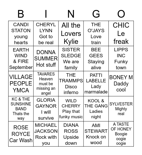 PRIDE DISCO Bingo Card