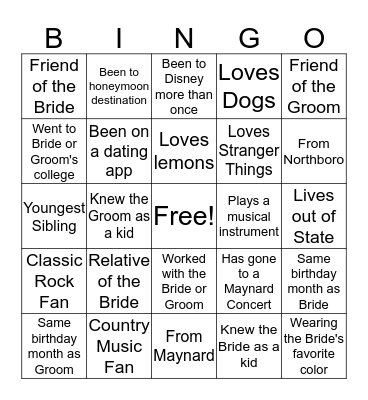 Find a Guest Who... Bingo Card