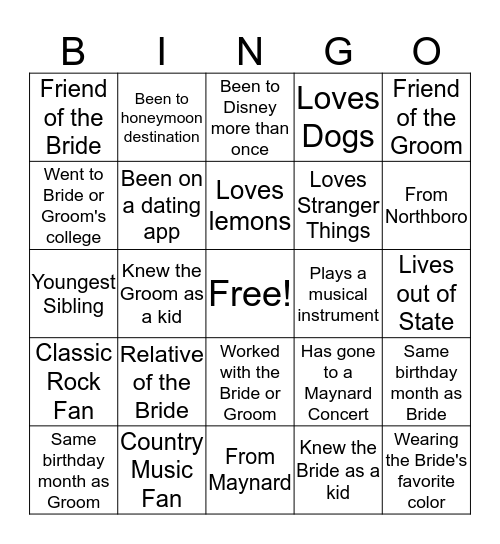 Find a Guest Who... Bingo Card