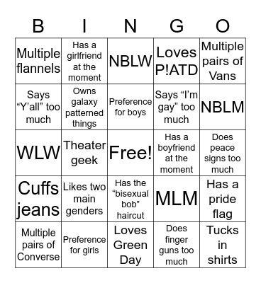 Bisexuality Bingo (from @safebispace) Bingo Card