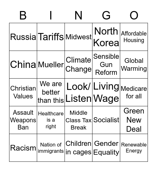 Debate Catchphrase Bingo Card