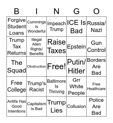 Dem Debate Bingo Card