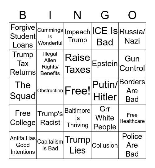 Dem Debate Bingo Card