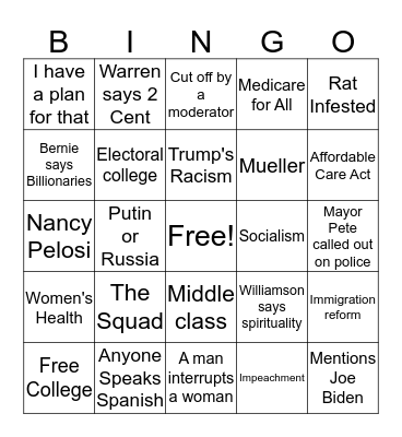 DEBATE BINGO! Bingo Card