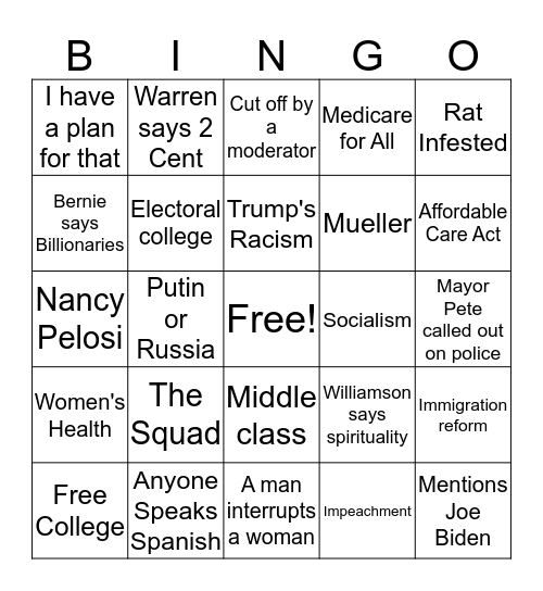 DEBATE BINGO! Bingo Card