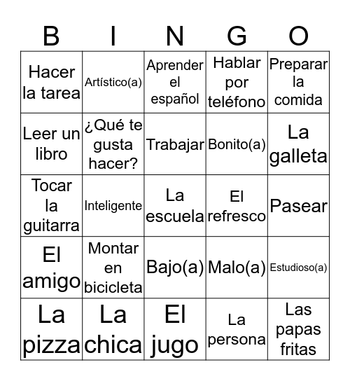 Avancemos 1 Unit 1 Vocabulary Text Bingo Card