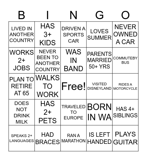 Equity Bingo Card