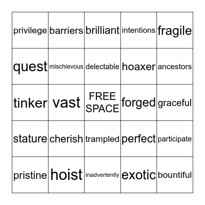 4th- Wks. 15, 16, 17 Bingo Card