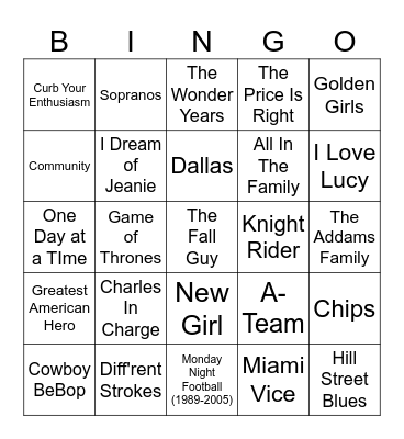 TV Themes!! Bingo Card