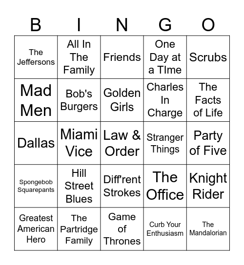 TV THEME BINGO Card