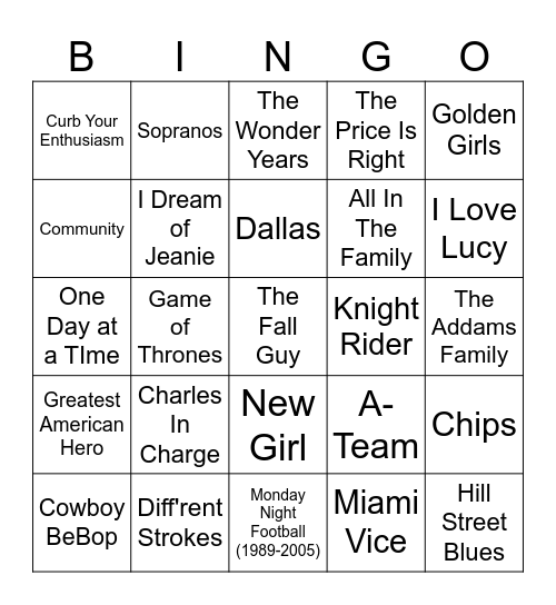 TV Themes!! Bingo Card