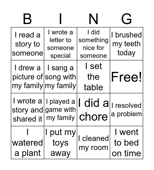 Helping Bingo Card
