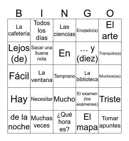 Avancemos 1 - Unit 2 - Vocabulary (Text) Bingo Card