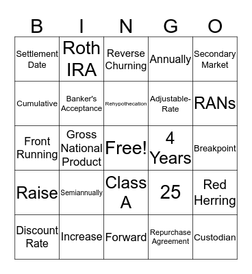 SIE All Units Bingo Card