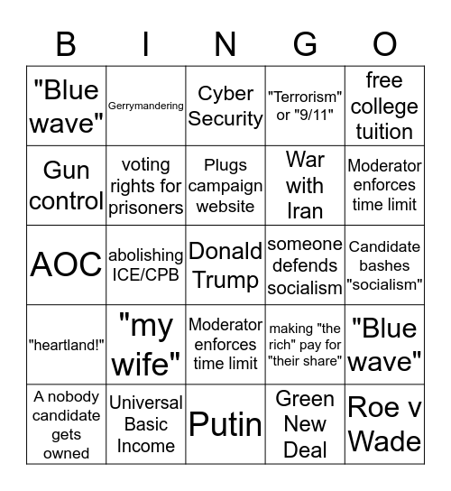 Democratic Primary Debate Bingo Card