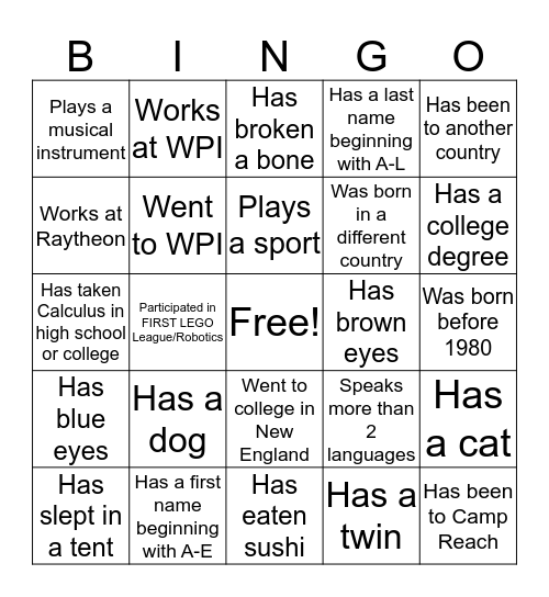 People Bingo Card