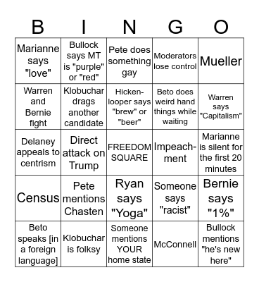 Democratic Debate 2019 v2.1  Bingo Card