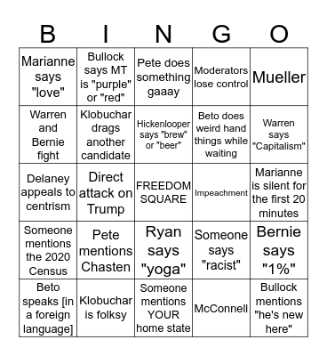 Democratic Debate 2019 v2.1  Bingo Card