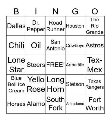 TEXAS Bingo Card