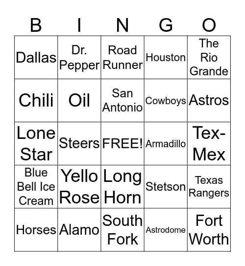 TEXAS Bingo Card