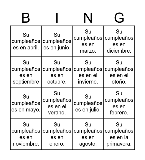 Bingo humano: Los cumpleaños Bingo Card