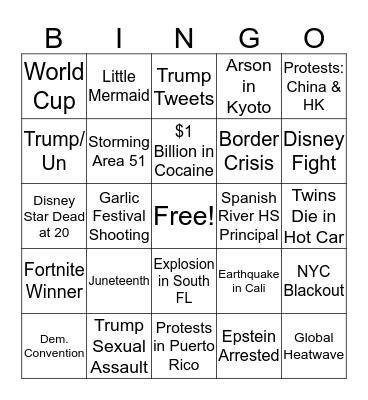 AICE EGP: Summer News  Bingo Card