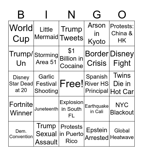 AICE EGP: Summer News  Bingo Card