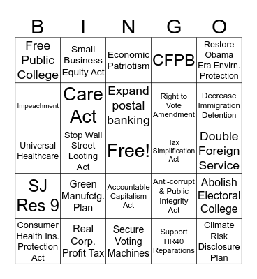 Warren Bingo Card