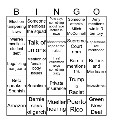 Dem Debate Bingo  Bingo Card