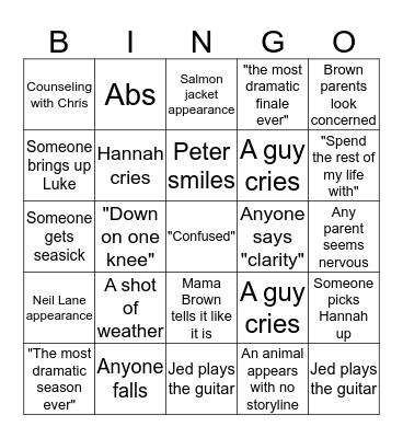 bachelorette 7/30 Bingo Card