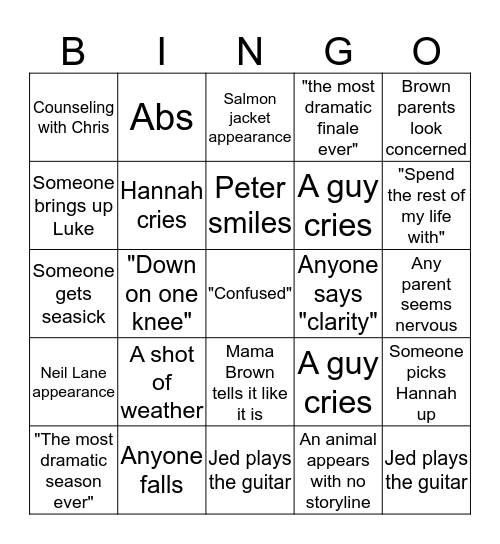 bachelorette 7/30 Bingo Card