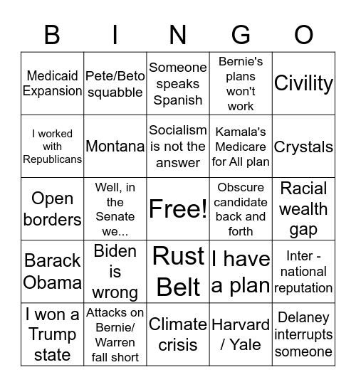 Debate Bingo Card