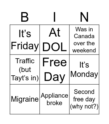 Dustin’s Out Bingo Card