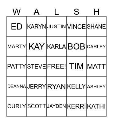 WALSH FAMILY REUNION BINGO Card
