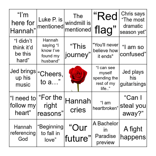 Bachelorette Bingo Card