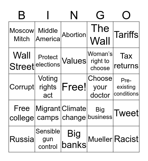 July 30th Debate Bingo Card