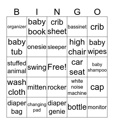 Baby Shower BINGO Card