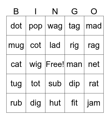 Phonics Bingo Card