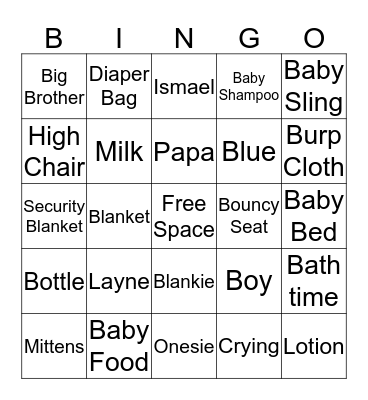 Ismaels Baby Shower Bingo Card