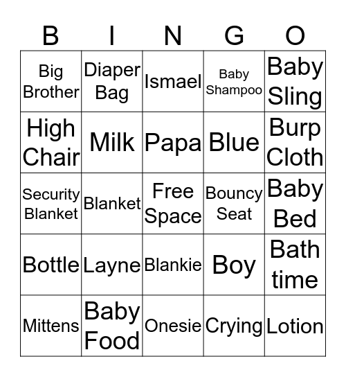 Ismaels Baby Shower Bingo Card