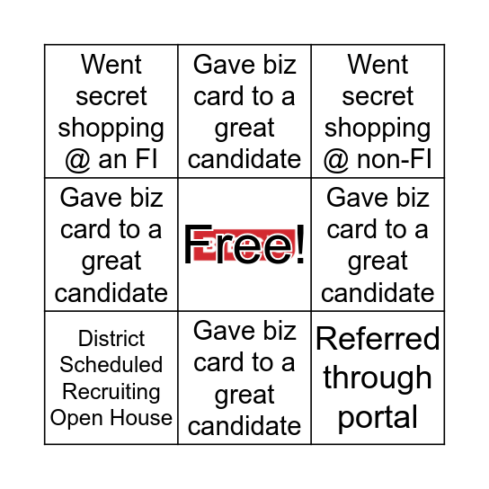 MC Recruiting Bingo Card