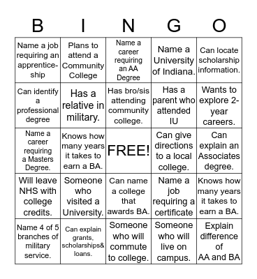 Career Bingo Card