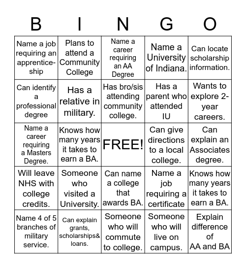 Career Bingo Card