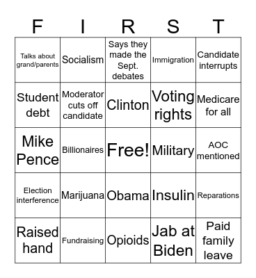 Debates Bingo Card