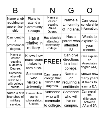 Career Bingo Card